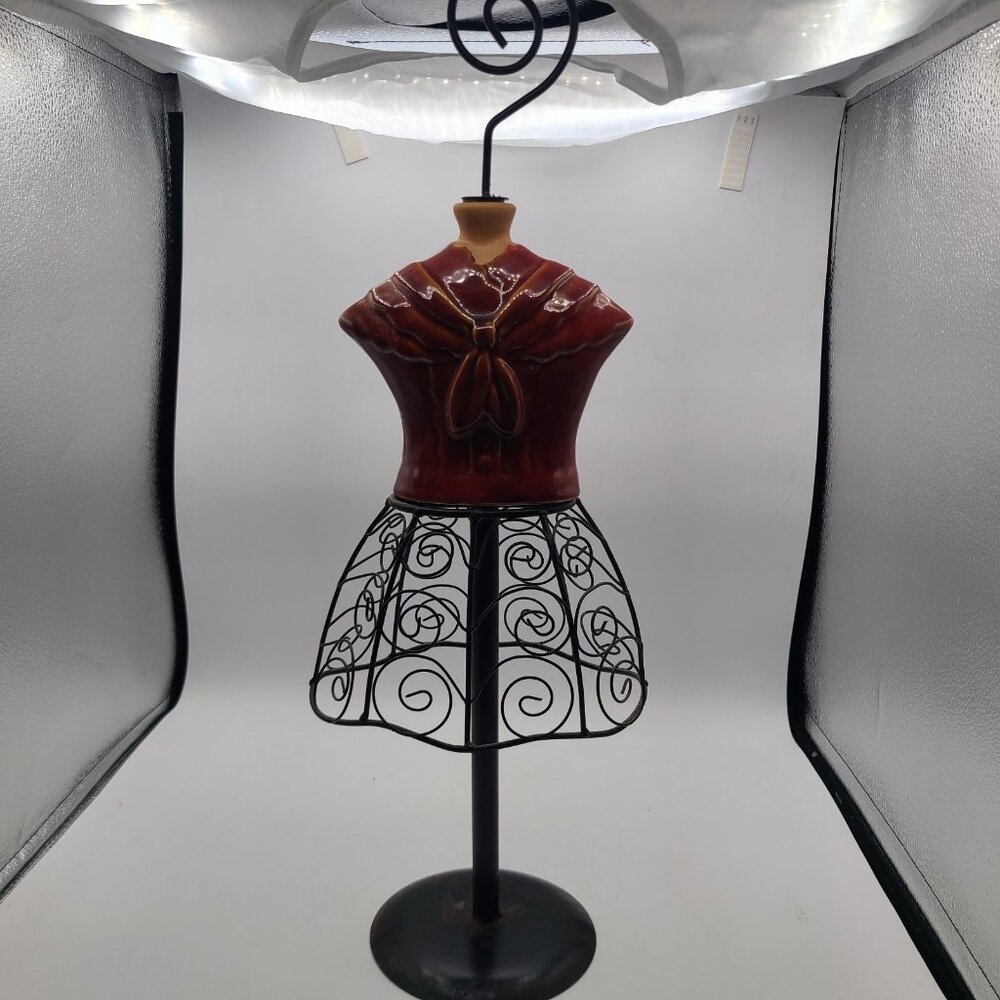 Decorative Ceramic Mannequin Dress Form Metal Accent Piece Deep Red